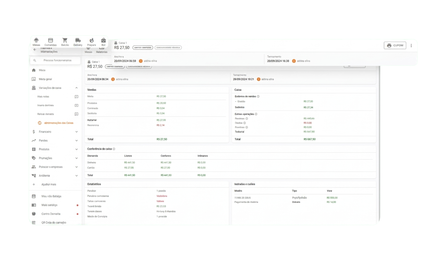 Dashboard financeiro do GrandChef com DRE e fluxo de caixa